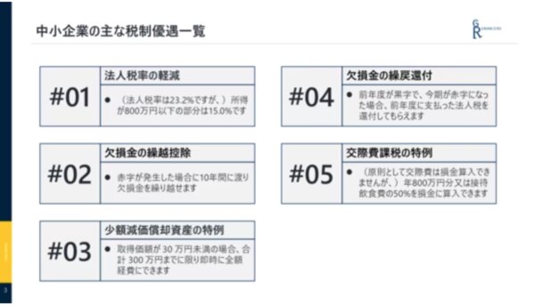 中小企業の主な税制優遇一覧